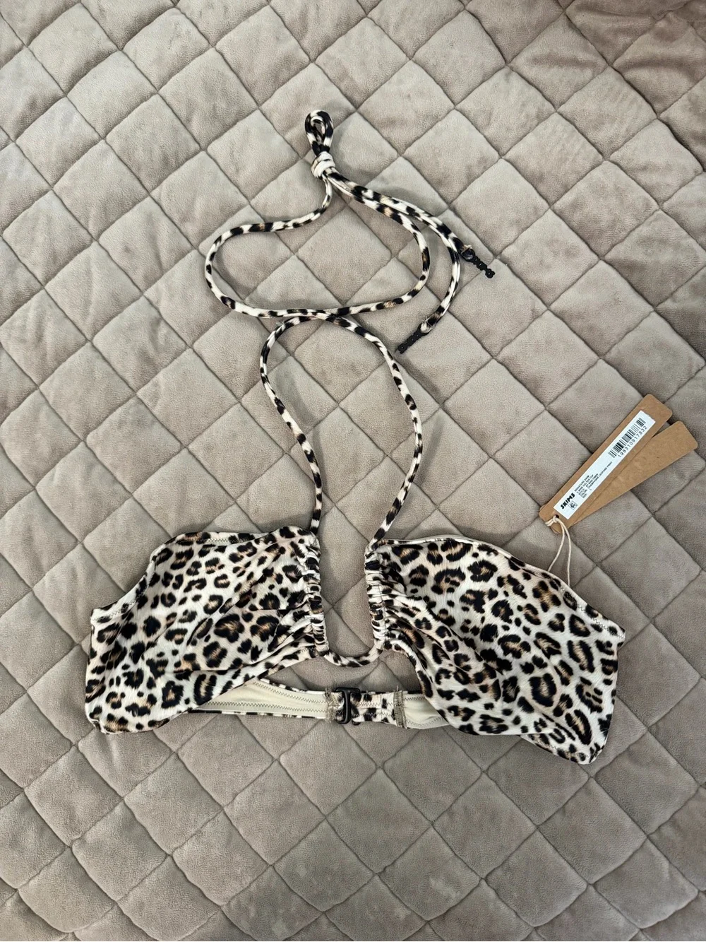 SKIMS Leopard Print U-wire Halter Bikini Top - Champagne